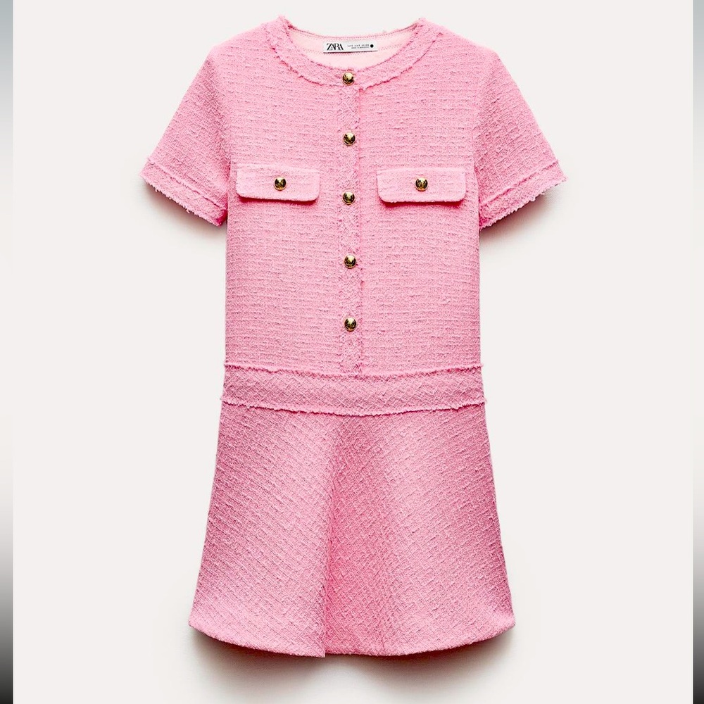 Zara SHORT STRUCTURED DRESS ZW COLLECTION ,pink , textured, - Picture 7 of 14